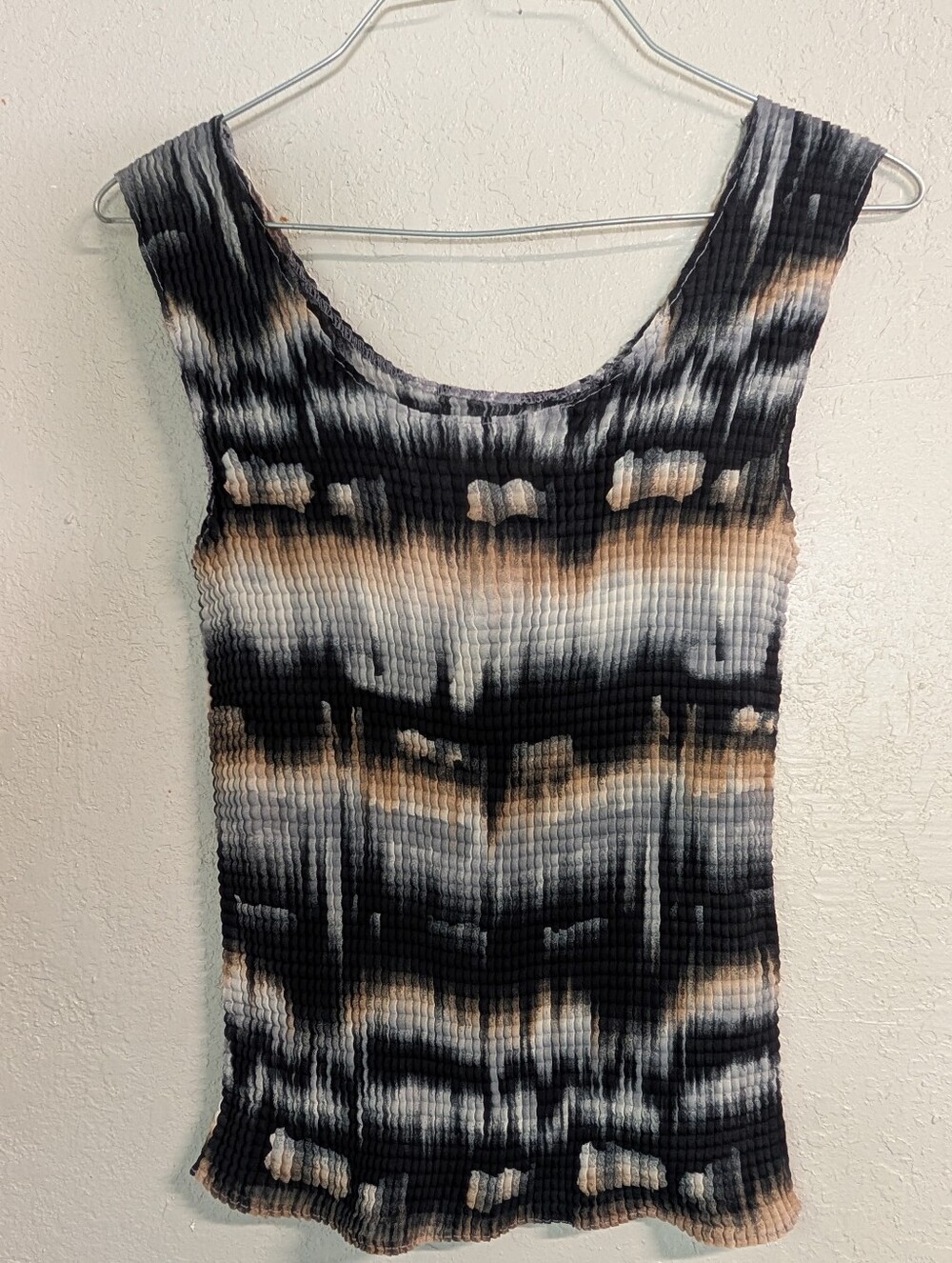 Ribbed Tank Top XS Crinkle Black Brown Blue Indie Boho Cottage Goblin Festival